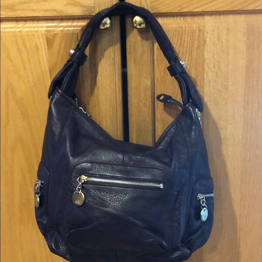Black large leather shoulder bag silver hardware